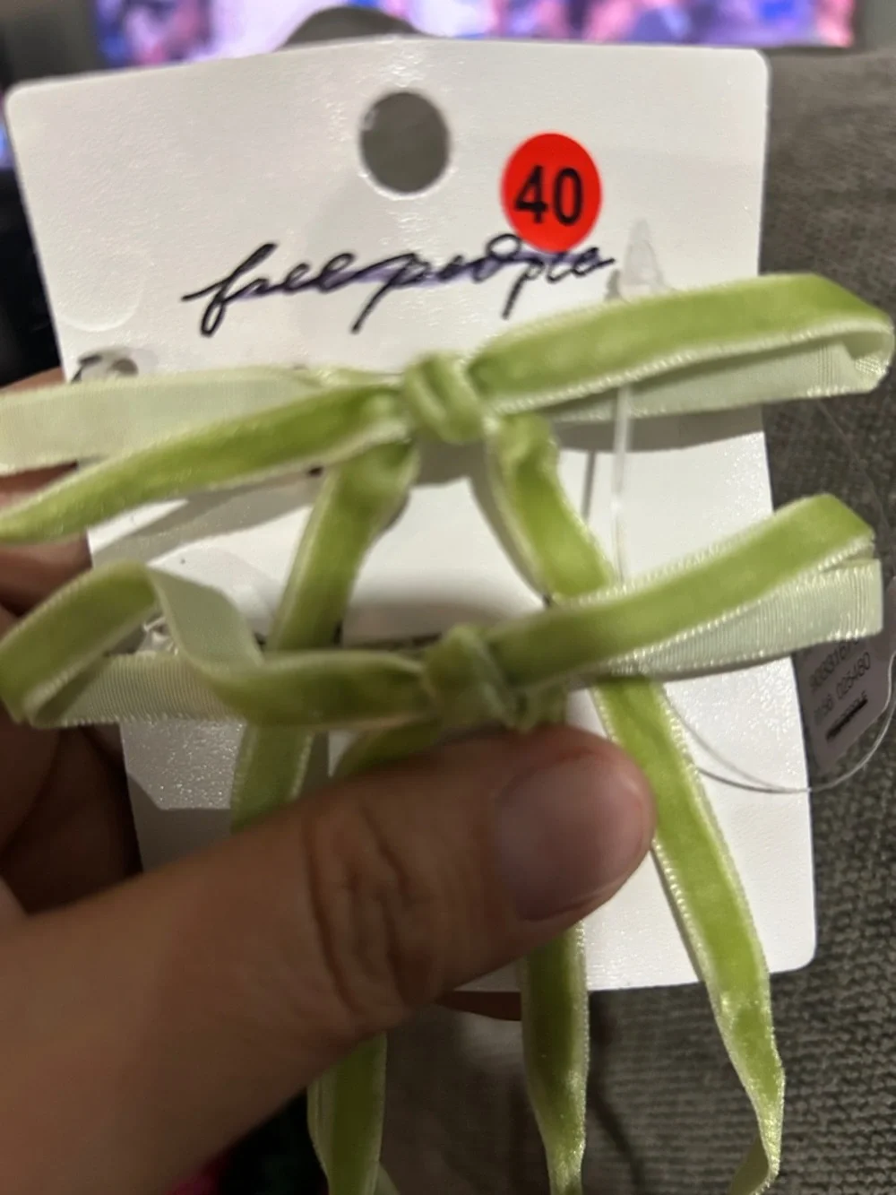 Free People Lime Green Velvet Bow Hair Clips Set of 2